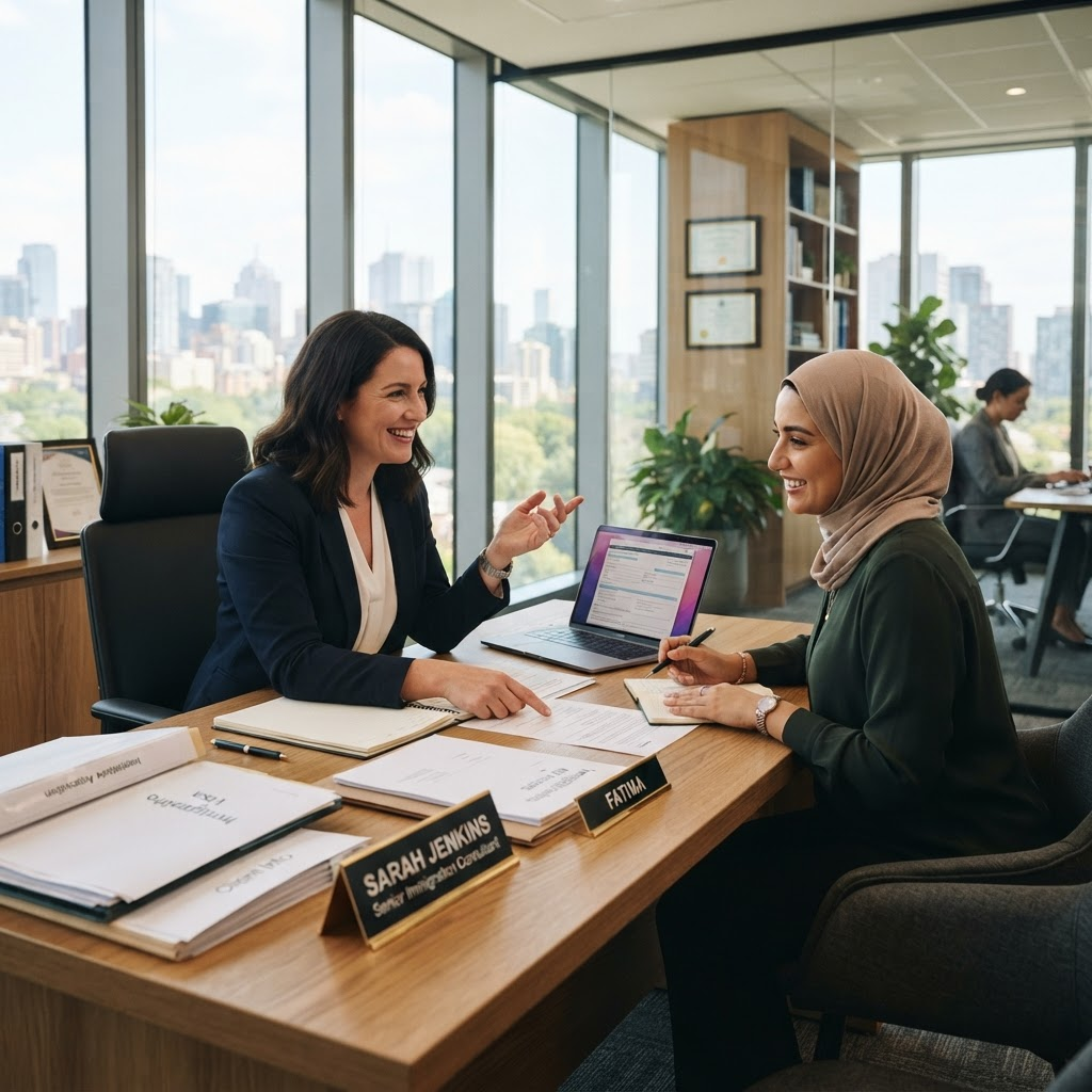 Immigration consultant meeting a client